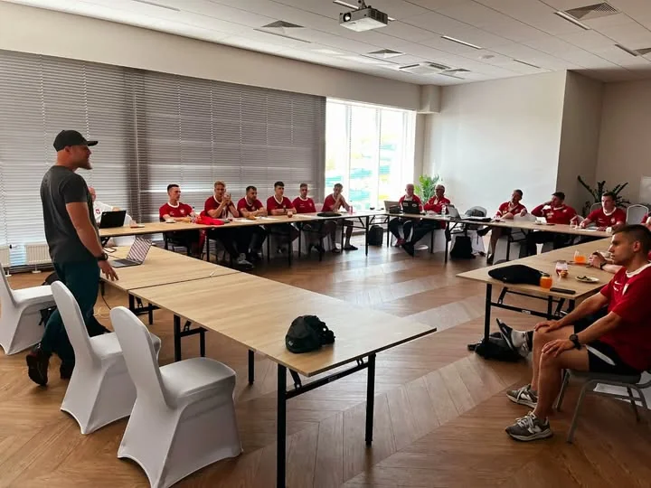 Theory session of the Air Flow Performance workshop with football players